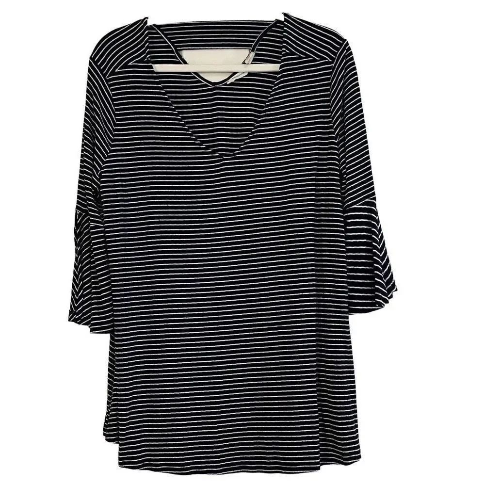 Westbound Women’s Striped Blouse Cutout in Back Bell Sleeves XL